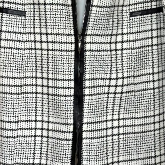 WHBM BLACK & WHITE PLAID ZIP FRONT JACKET COAT SIZE LARGE CAREER BUSINESS - Picture 9 of 12
